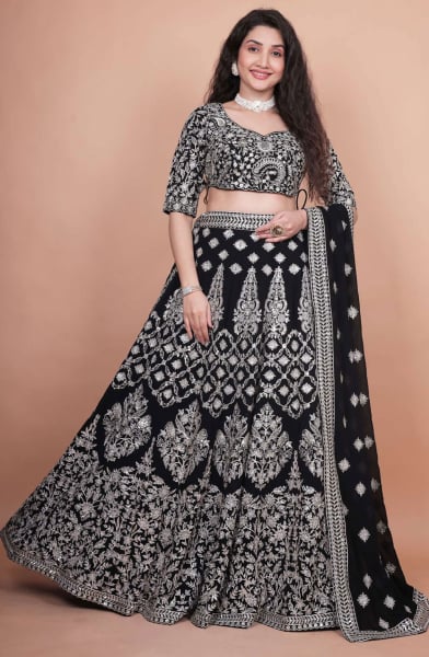 Black Heavy Embroidered Designer Lehenga Choli Set
