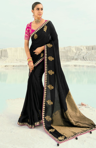 Black Heavy Embroidered Designer Saree