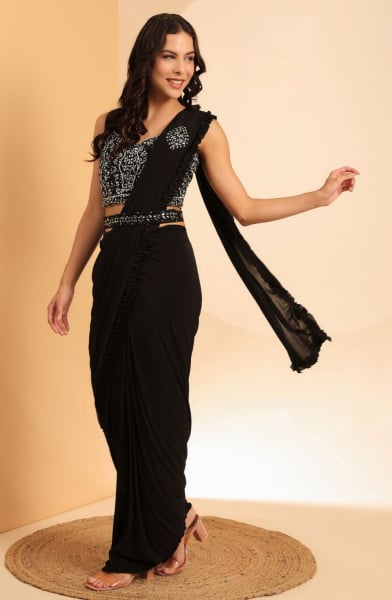 Black Heavy Embroidered Party Wear Saree