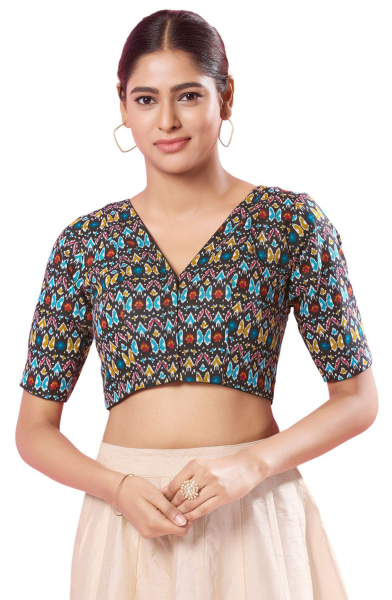Black Ikkat Print Cotton Blouse