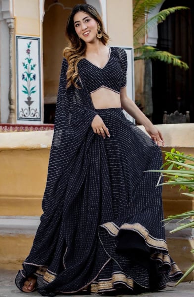 Black Leheriya Print Georgette Lehenga Choli