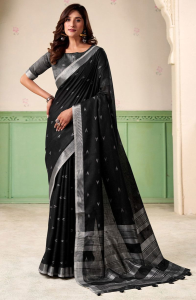 Black Line Silk Saree with Zari Patta