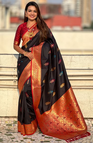 Black Meenakari Weaving Soft Silk Saree