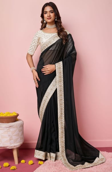 Black Organza Saree with Embroidered Blouse