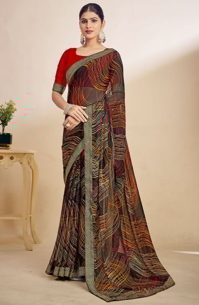 Black Printed Chiffon Saree