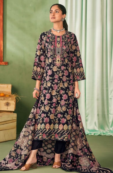 Black Printed Lawn Cotton Pant Kameez