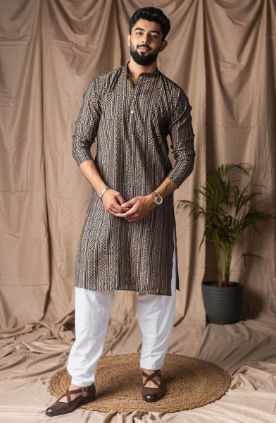 Black Printed Modal Silk Kurta Set