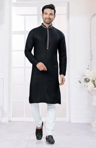 Black Pure Cotton Kurta Pyjama Set