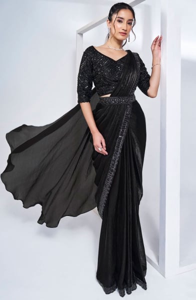 Black Pure Khatli Work Designer Ready to Wear Saree