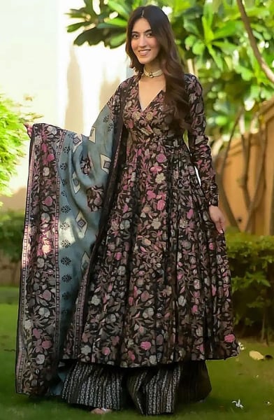 Black Pure Muslin Plus Size Suit