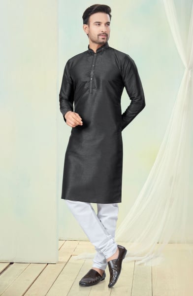 Black Pure Silk Festival Wear Kurta Set