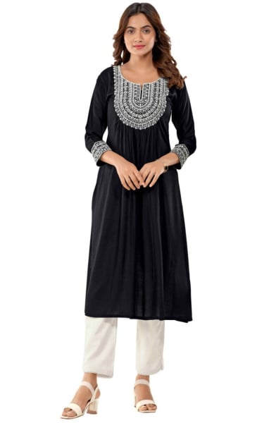 Black Rayon Embroidered Kurti
