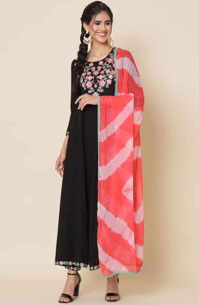 Black Rayon Readymade Pant Kameez