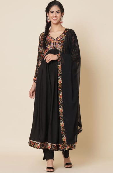 Black Rayon Readymade Pant Kameez
