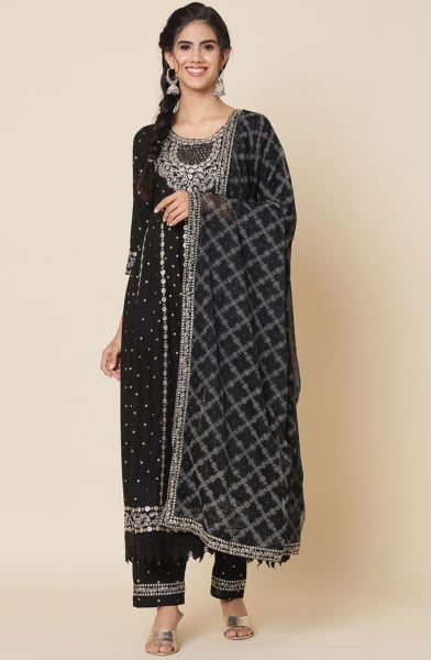 Black Rayon Readymade Pant Kameez