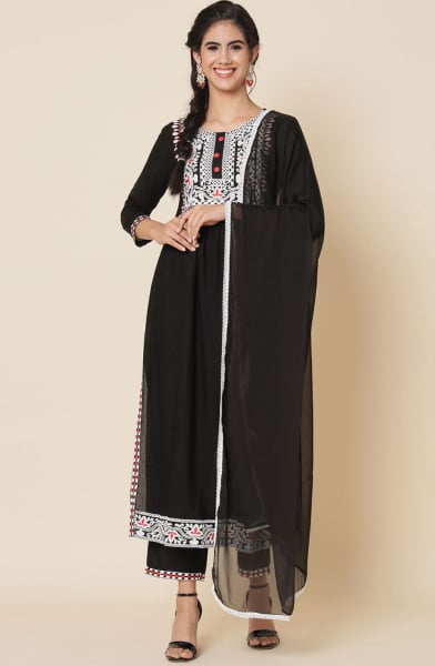 Black Rayon Readymade Pant Kameez