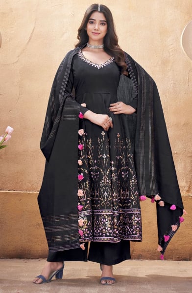 Black Readymade Palazzo Kameez Suit for Festival
