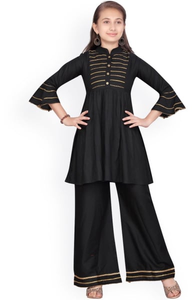 Black Readymade Palazzo Kameez Suit for Girls