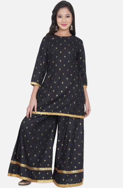 Black Readymade Palazzo Kameez Suit for Girls