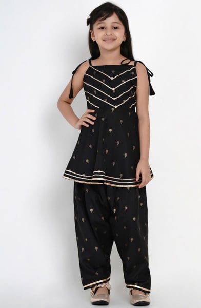 Black Readymade Salwar Kameez Suit for Girls