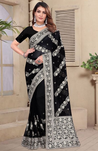 Black Resham Embroidered Georgette Saree
