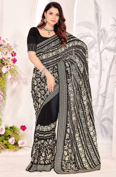 Black Resham Embroidered Georgette Saree