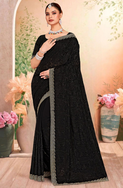 Black Resham Embroidered Georgette Saree