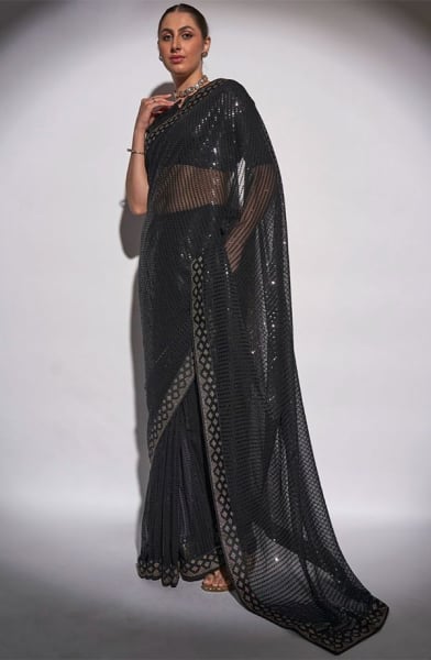 Black Sequined Georgette Saree