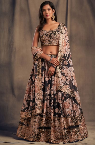 Black Sequined Organza Lehenga Choli for Wedding