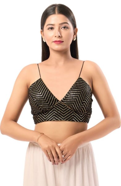 Black Sequins Embroidered Art Silk Blouse