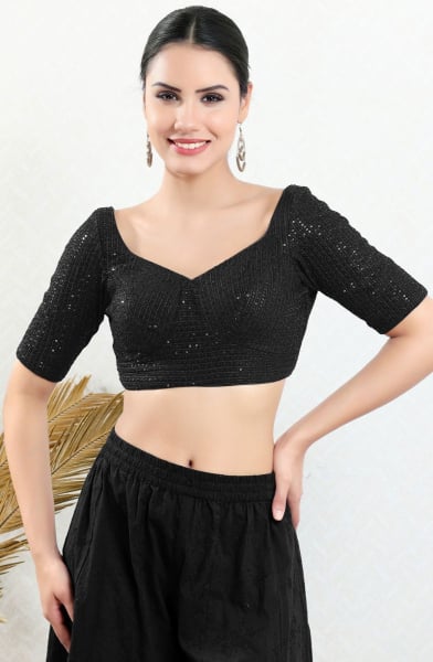Black Sequins Embroidered Georgette Blouse