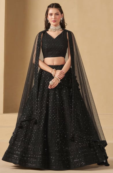 Black Sequins Embroidered Georgette Lehenga Choli