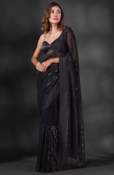 Black Sequins Embroidered Georgette Saree