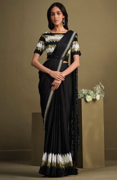 Black Sequins Embroidered Ready to Wear Saree