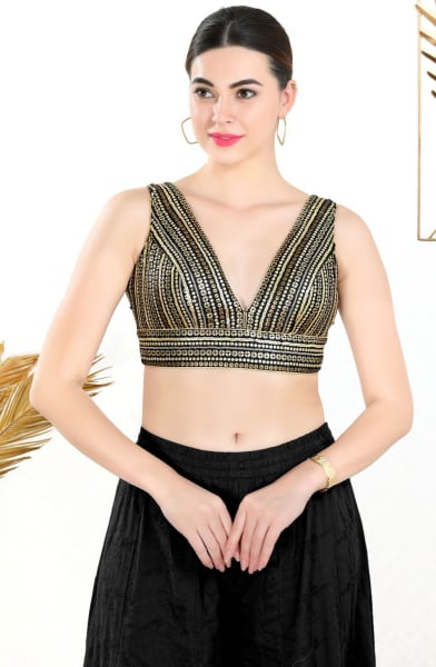 Black Sequins Work Net Blouse