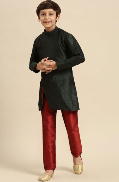 Black Silk Boys Kurta Set