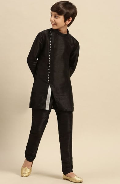 Black Silk Boys Kurta Set