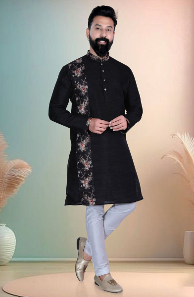 Black Silk Ceremonial Kurta Set
