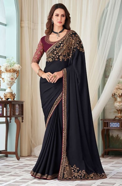 Black Silk Saree with Embroidered Blouse