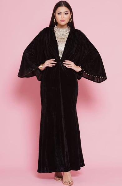 Black Velvet Hand Embellished Gown