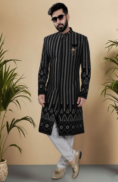 Black Velvet Sherwani for Wedding