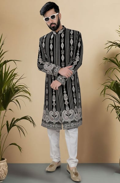 Black Velvet Sherwani for Wedding
