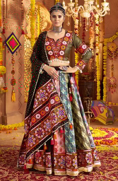 Black Viscose Rayon Embroidered Chaniya Choli for Festival