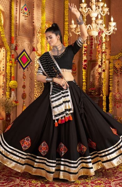 Black Viscose Rayon Embroidered Chaniya Choli for Festival