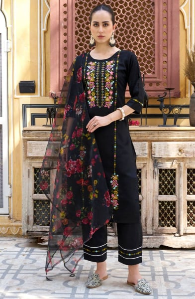 Black Viscose Rayon Readymade Pant Kameez