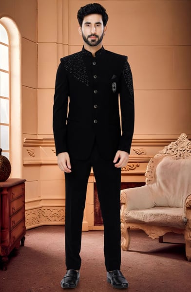 Black Wedding Wear Jodupuri Suit for Wedding