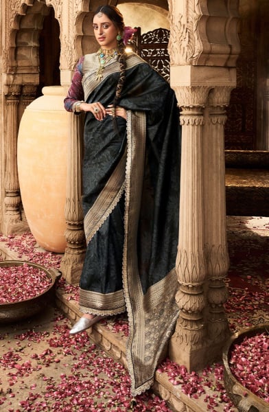Black Woven Banarasi Silk Saree