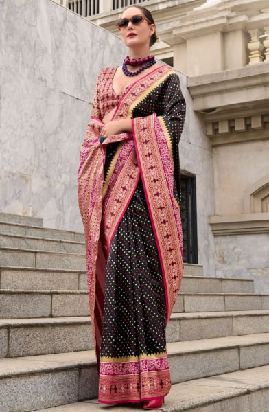Black Woven Banarasi Silk Saree