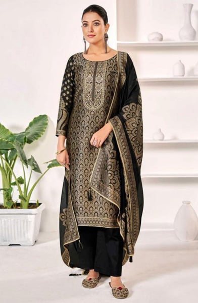Black Woven Pure Silk Pant Kameez