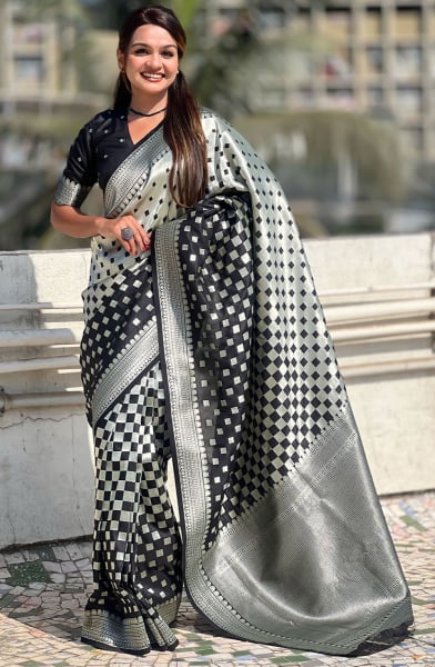 Black Zari Woven Banarasi Silk Saree